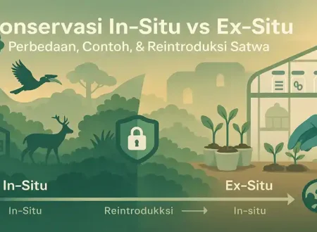 perbedaan konservasi in-situ dan ex-situ; contoh konservasi; reintroduksi satwa